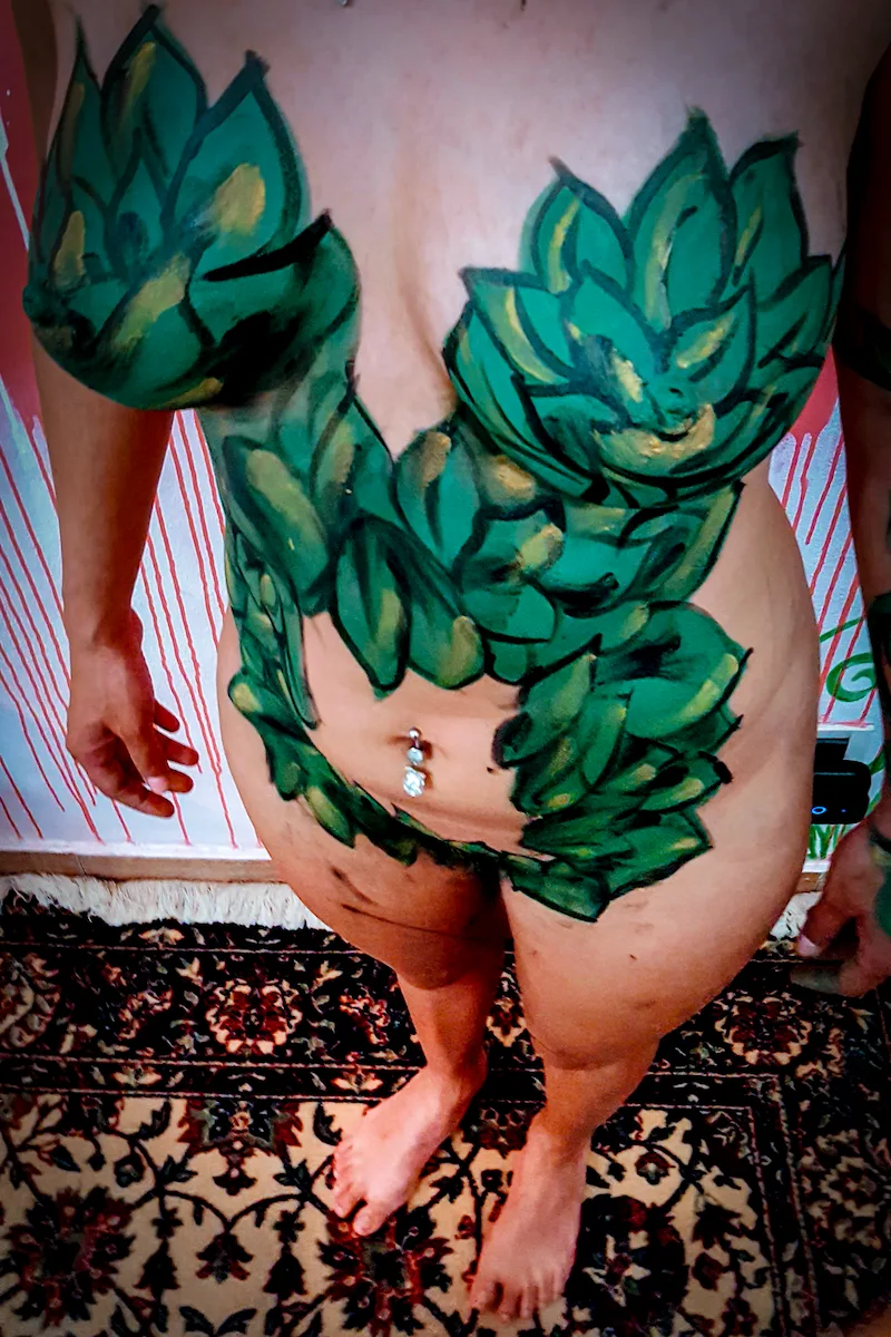 Artichoke leaves body painting — The Wild Nest, Ferrara