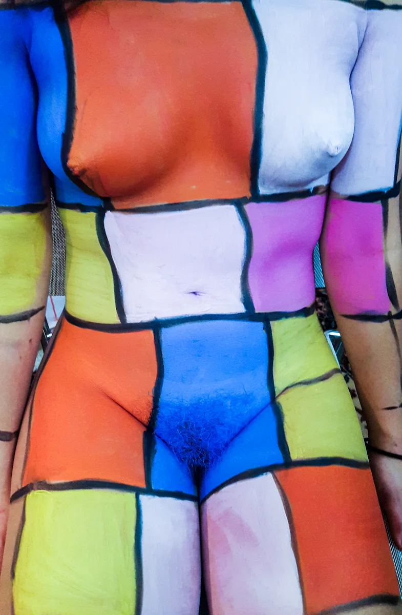Mondrian geometric body painting — The Wild Nest, Ferrara