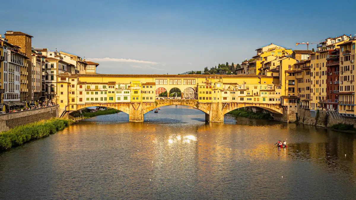 Florence Ponte Vecchio on the Arno river at golden hour