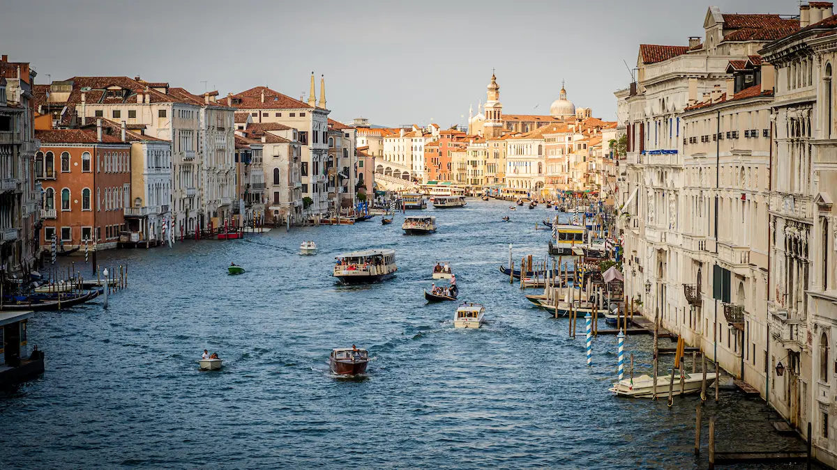 Venice Grand Canal with boats and gondolas